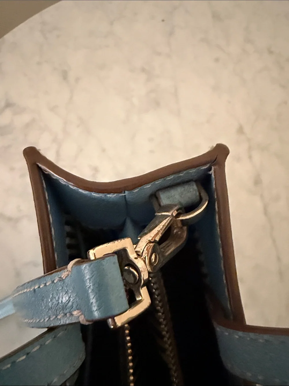 kate spade Blue Leather Mini Satchel with Gold Logo